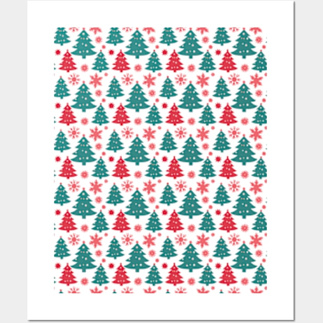 Retro Christmas Tree Pattern Wall Art by ArtFactoryAI